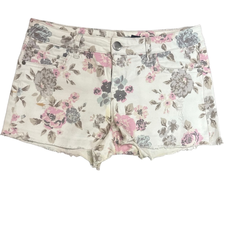 Harper Womens 25‎ Shorts Cream Floral Denim Raw Hem Boho Summer Festival
